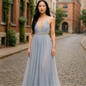 CEREMONY By Joanna August Gray Plunge Gown for Brides